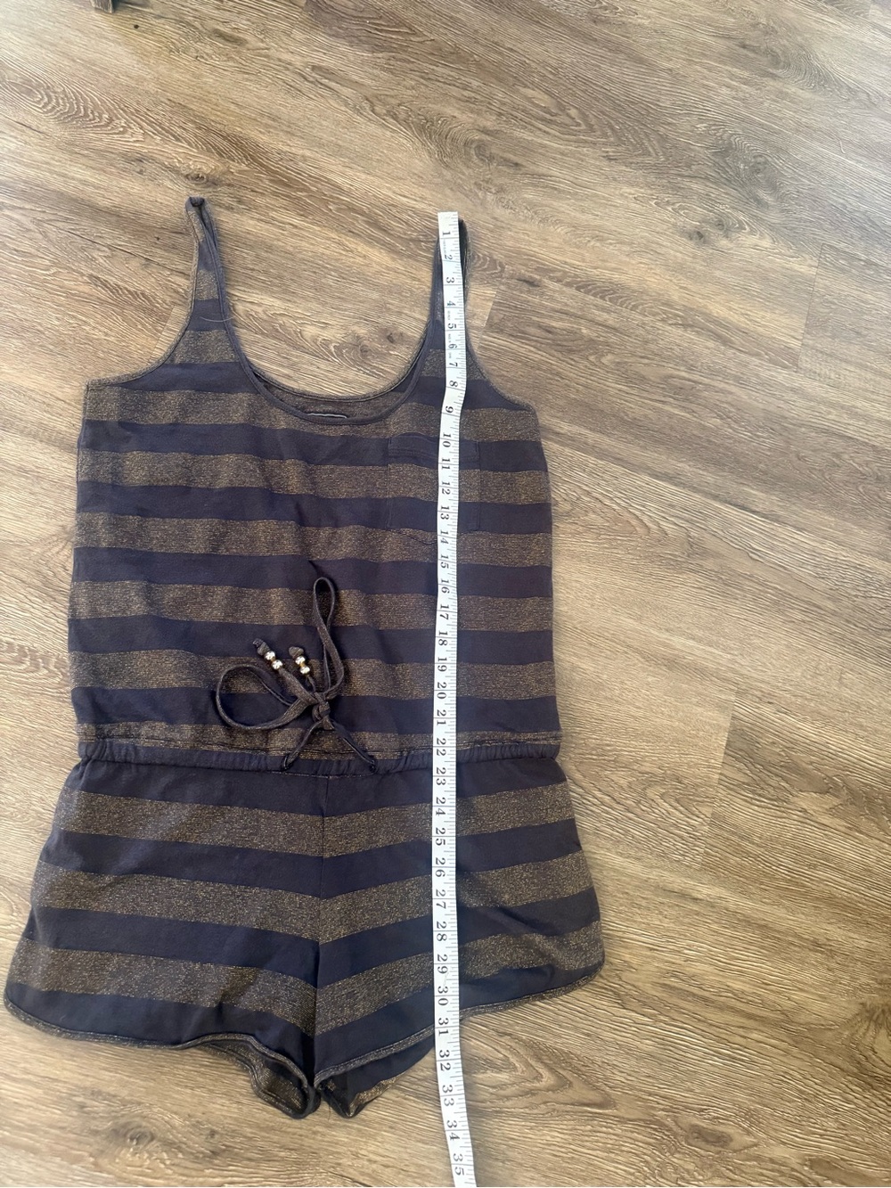 Obey Propaganda Striped Sleeveless Romper in Black and Gold Shimmer - Picture 6 of 7